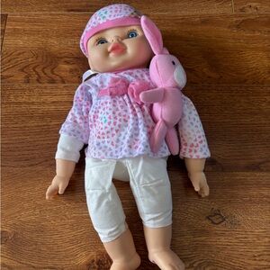 Adorable Baby Doll with Pink Outfit and Bunny